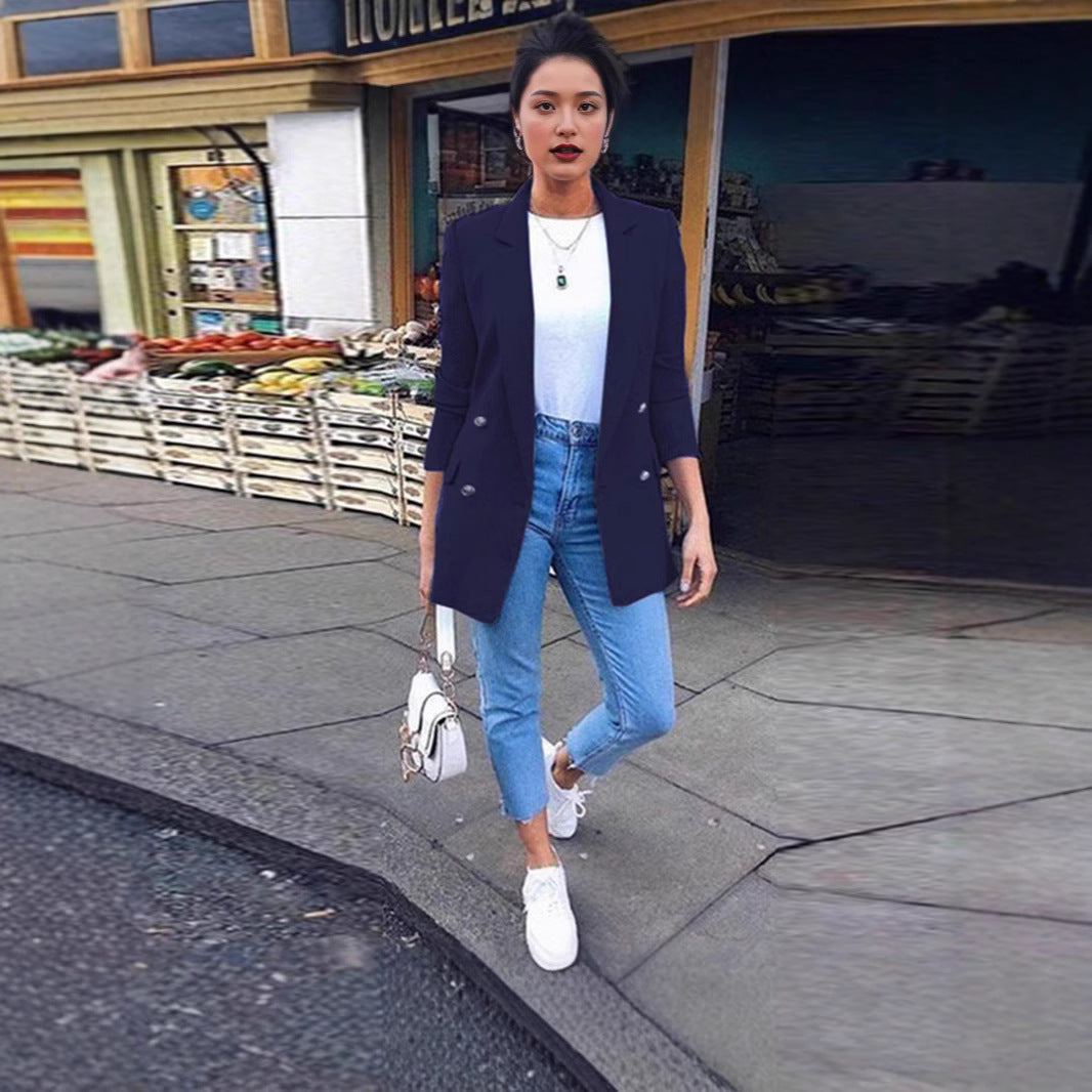 Dame Elegant Blazer med dobbelt knaplukning Stilla