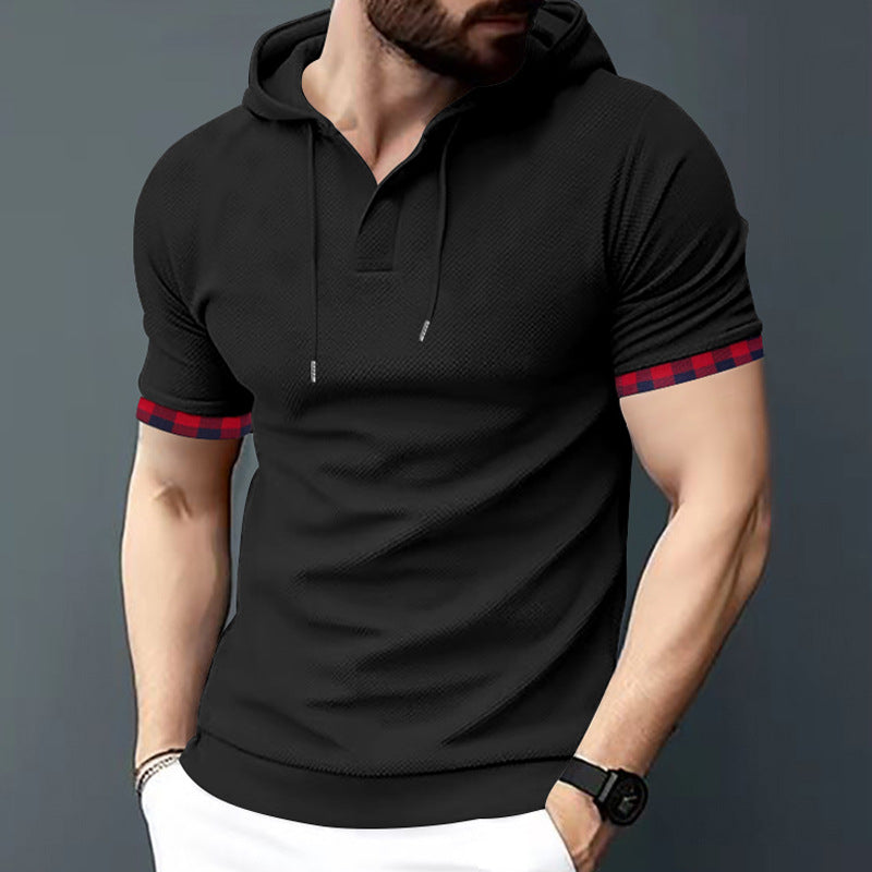 Herrer Mode Polo T-shirt med hætte og struktureret design Stilla