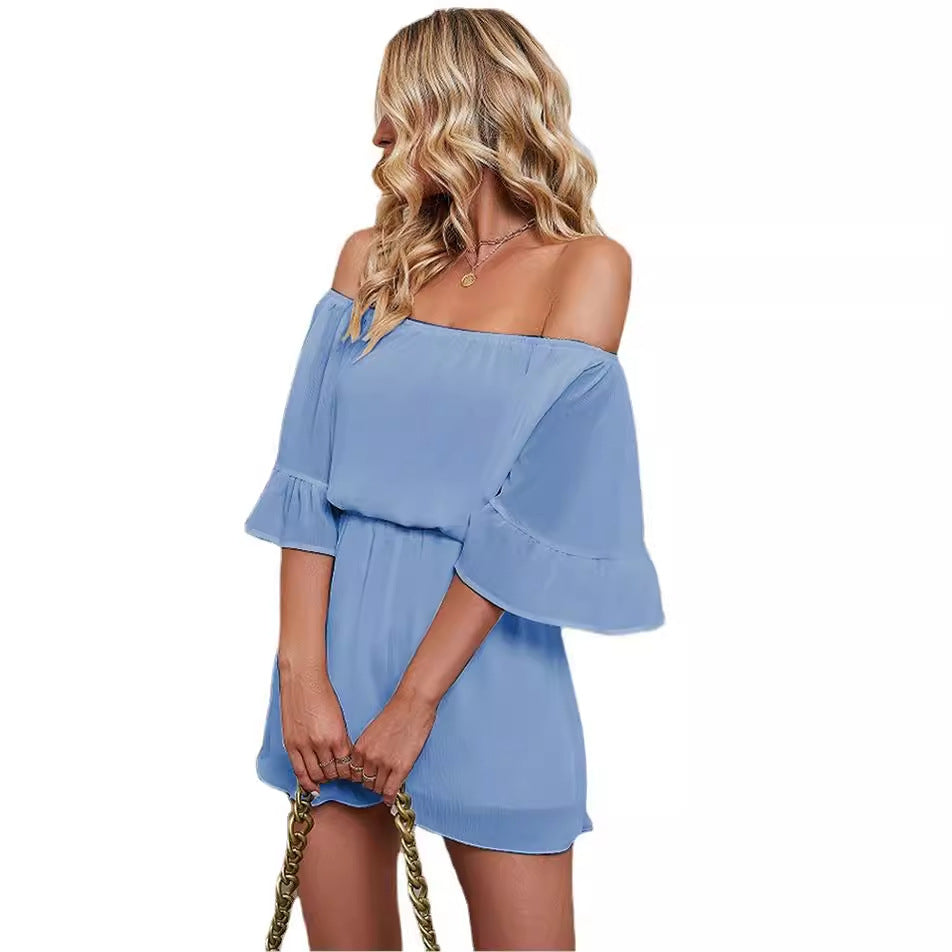 Dame Off-Shoulder Jumpsuit med voluminøse ærmer og elastisk talje Stilla