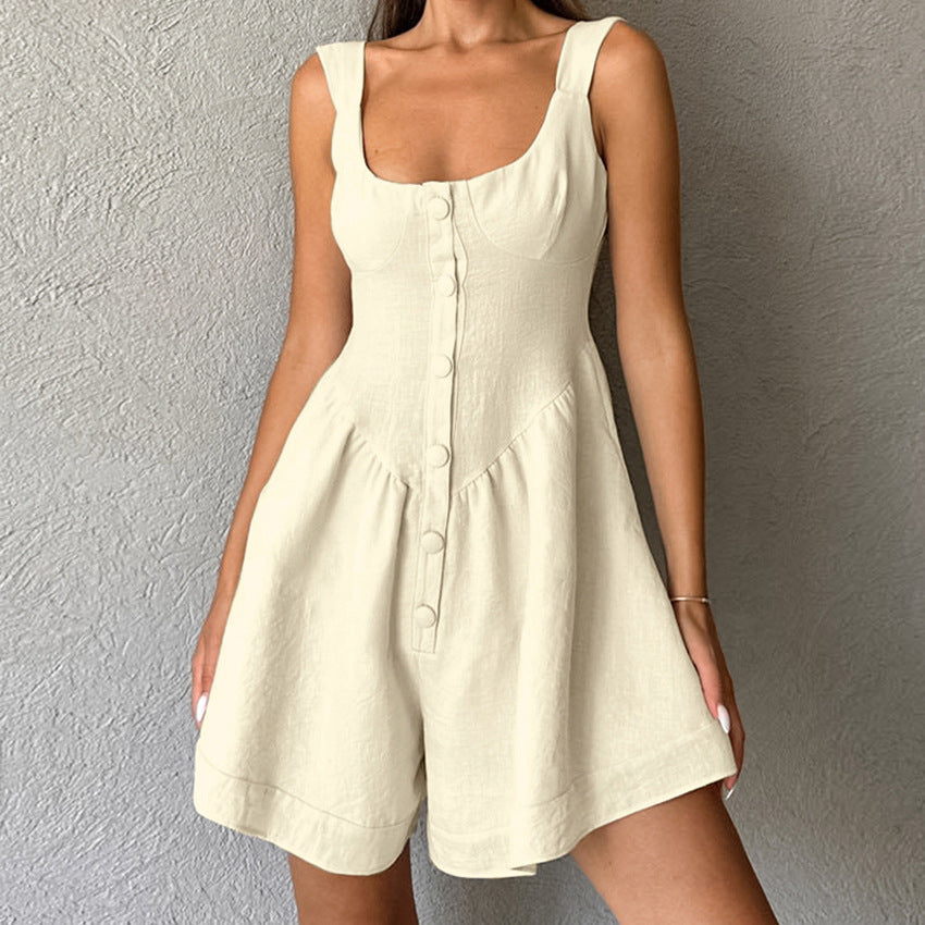 Dame luftig jumpsuit med knaplukning og stropdesign Stilla