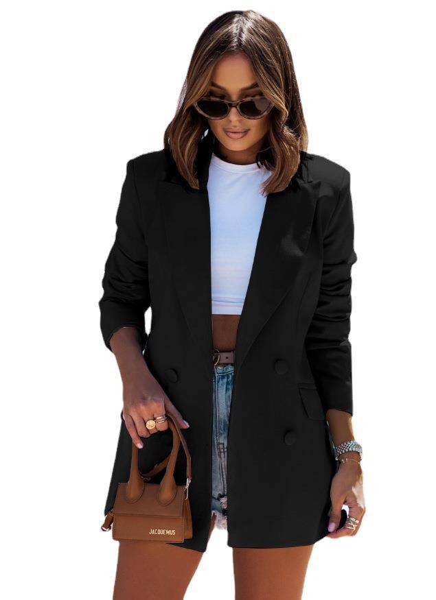 Dame elegant blazer med dobbelt knaplukning og moderne lommer Stilla