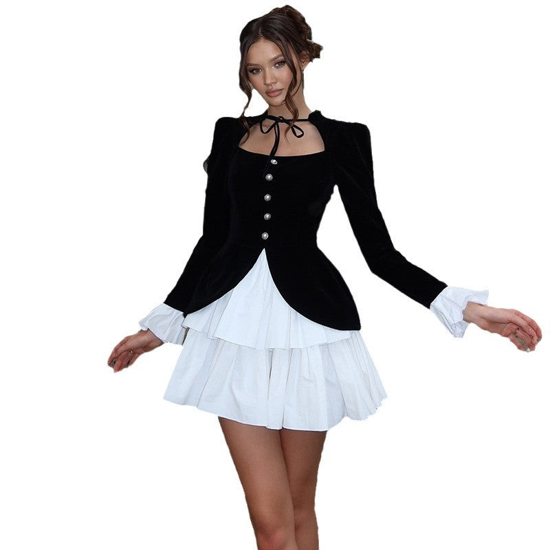 Dame designer minikjole med elegant krave og flæsedetaljer Stilla