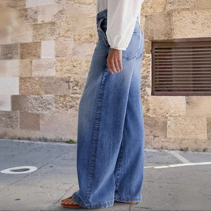 Dame brede jeans i boho-stil med høj talje og komfortabel pasform Stilla