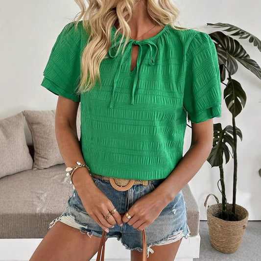 Dame afslappet kortærmet bluse med struktureret design Stilla