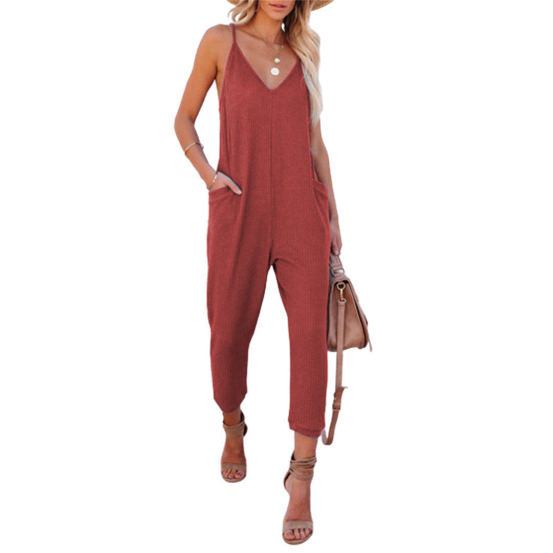 Dame Casual Jumpsuit med spaghetti stropper og praktiske lommer Stilla