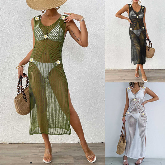 Dame afslappet net strandovertræk med blomsteraccenter og åben design Stilla