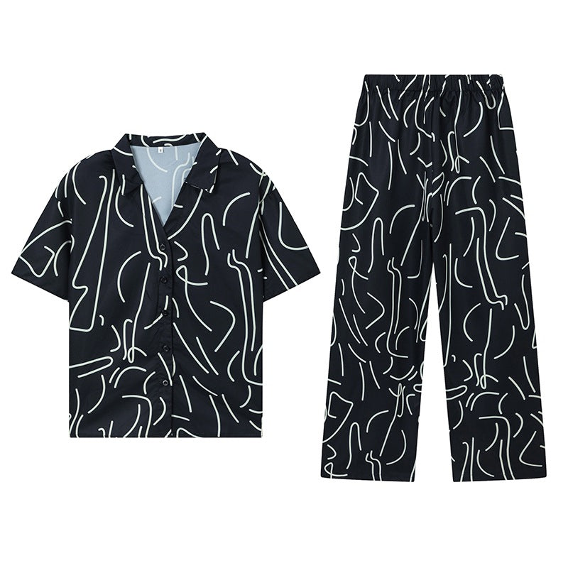 Dame Abstract Print Løs Pasform Loungewear Sæt Stilla