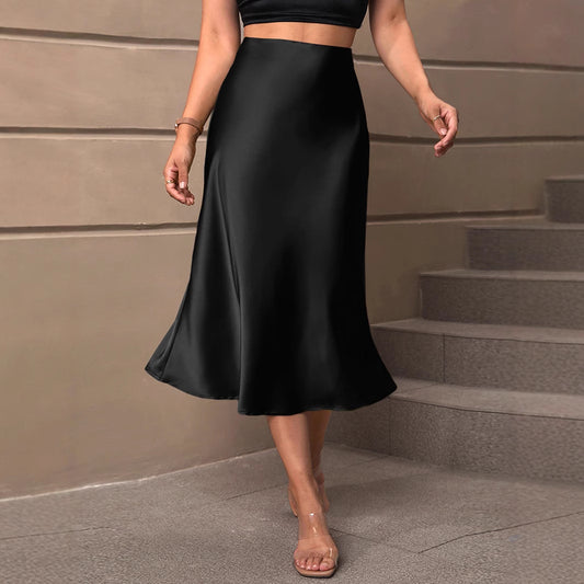 Dame A-linje Midikjole i glat satin Stilla