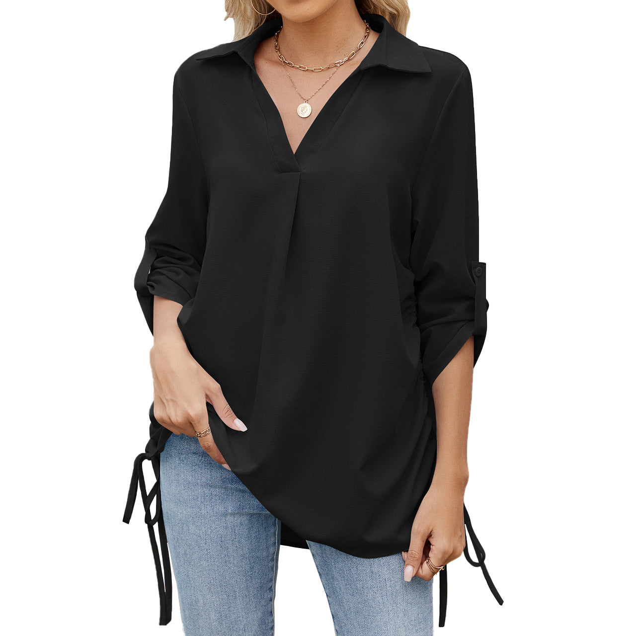 Stilla | Lys uden revers løs midtærmet chiffon top