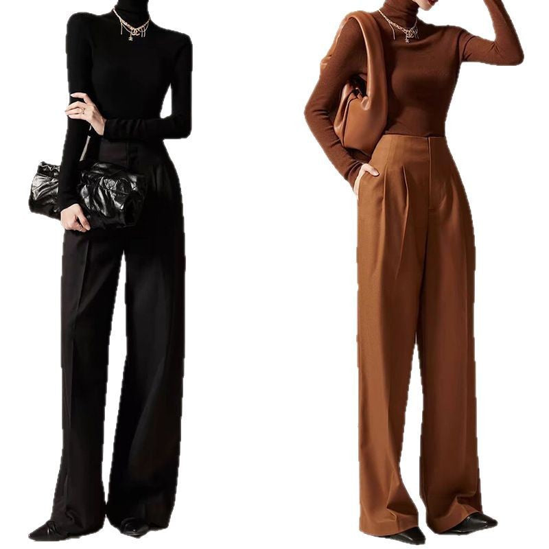 Dame elegant høj taljebukser med vidde ben og fin struktur Stilla