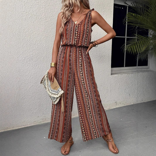 Dame jumpsuit med bredt ben og farverigt mønster Stilla