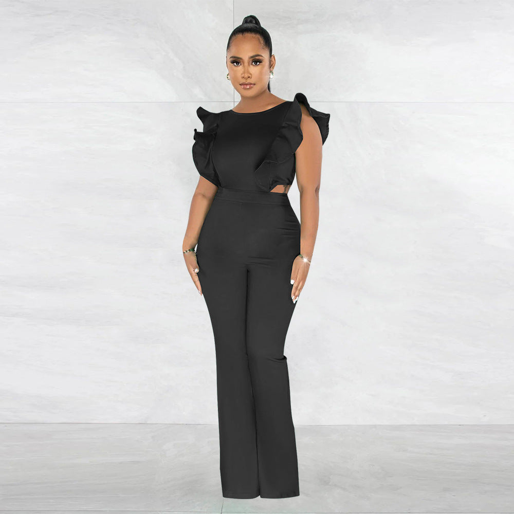 Dame elegant jumpsuit med ruffle detaljer og tætsiddende snit Stilla