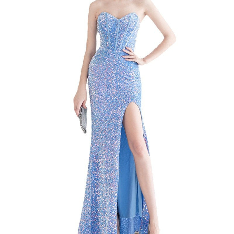 Dame Elegant aftenkjole med glitrende paljetter og høj benåbning Stilla