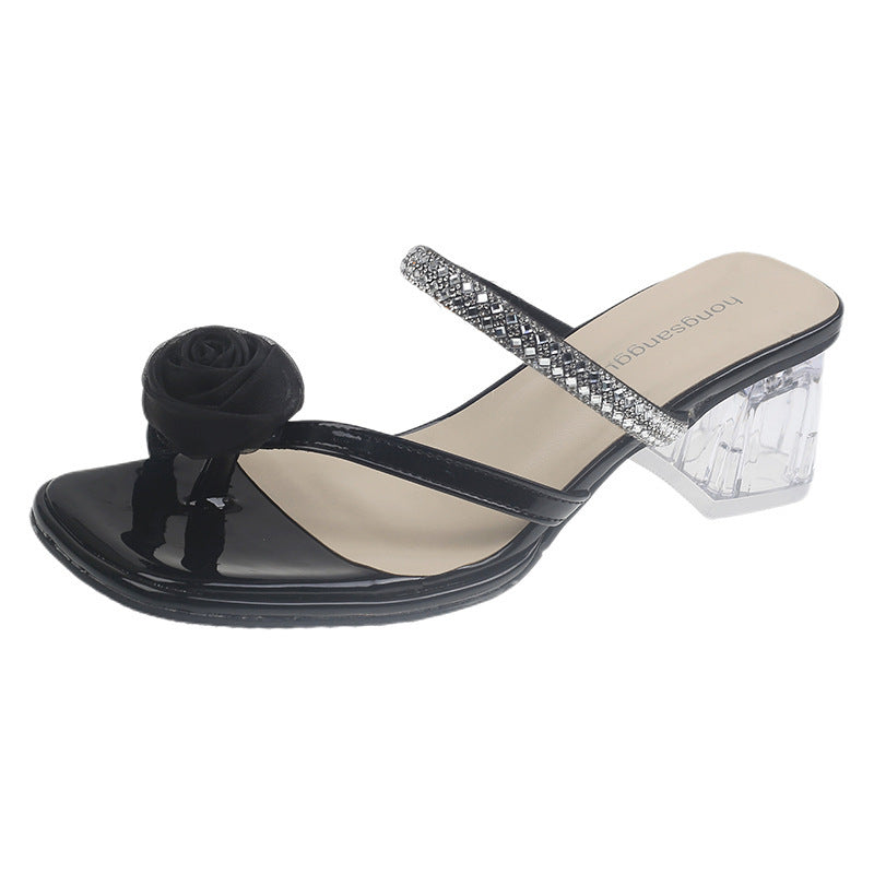 Dame Dekorative Åben Tå Blokhæle Sandaler med Floral Accent Stilla