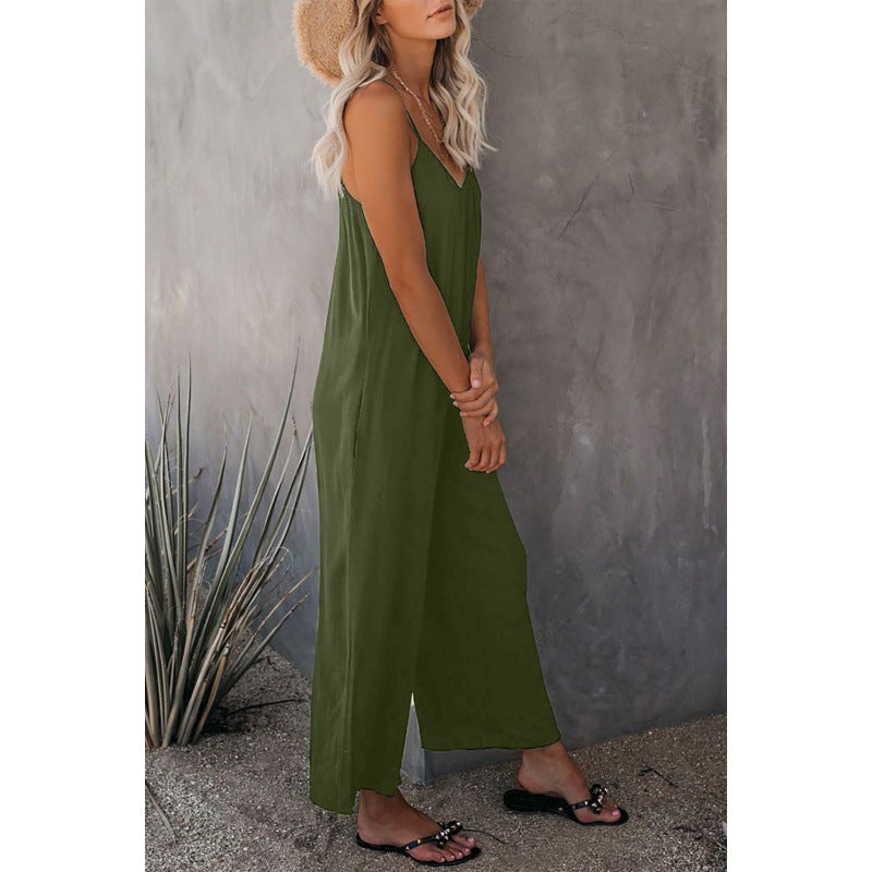Dame Flydende Bredbenet Jumpsuit med Justerbare Spaghetti Stropper Stilla