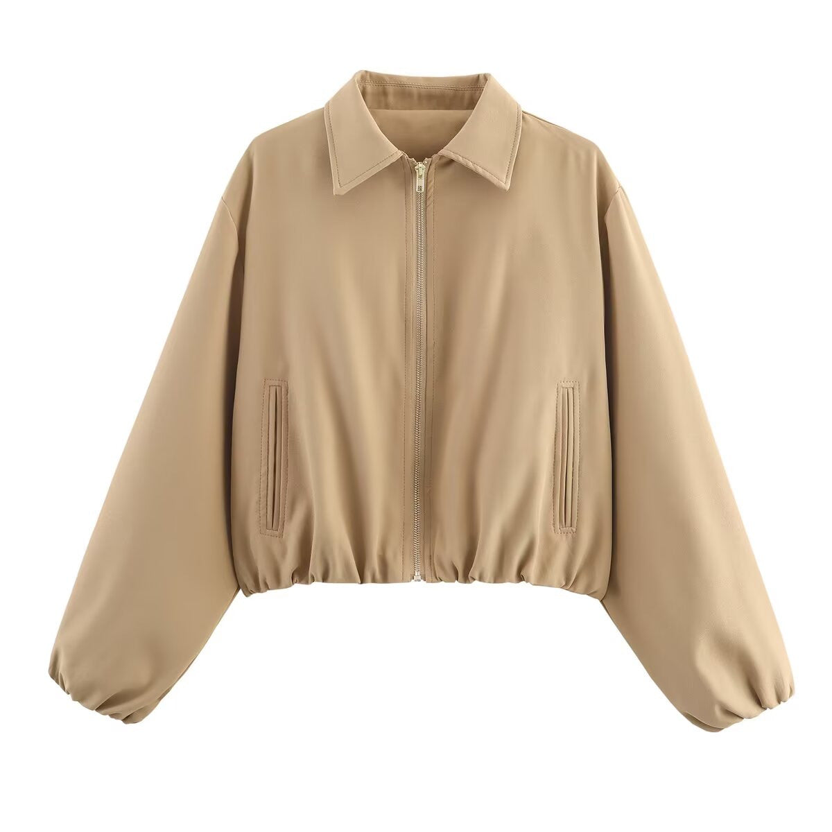 Dame cropped overgangsjakke med moderne krave og sidelommer Stilla