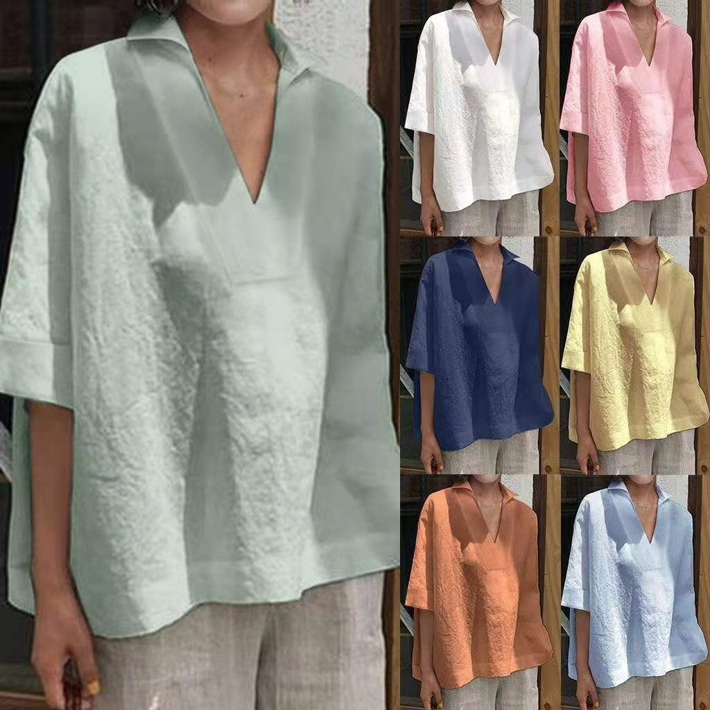 Dame Oversized Bluse med moderne V-udskæring og afslappet snit Stilla