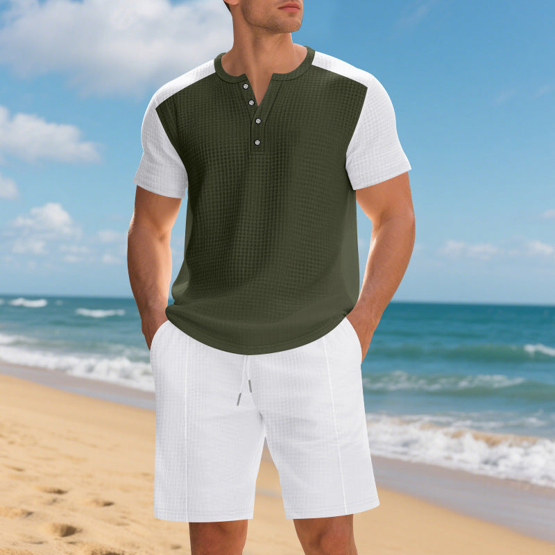 Herren afslappet shorts- og T-shirt-sæt med struktureret overflade Stilla