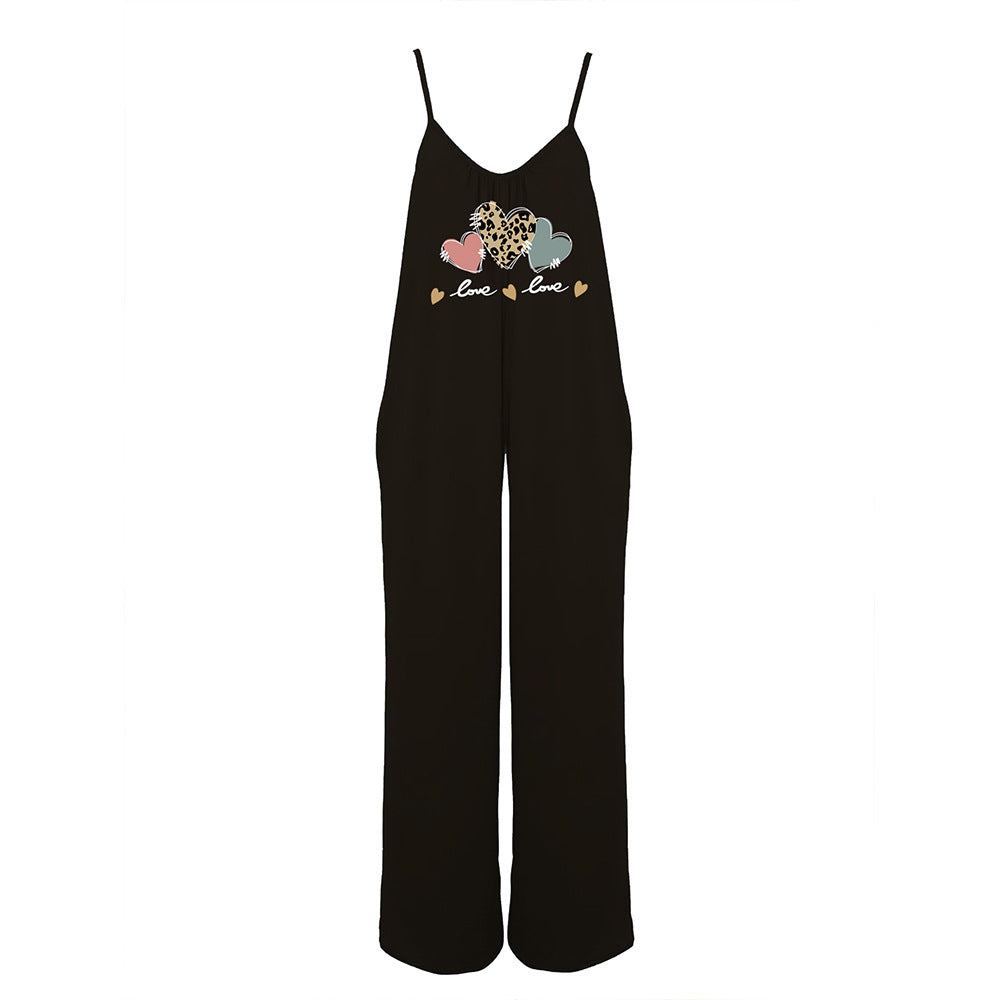 Dame jumpsuit med moderne hjerte-motiv og bred pasform Stilla