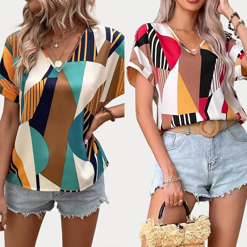 Dame Abstract Print Kortærmet Overdel Stilla