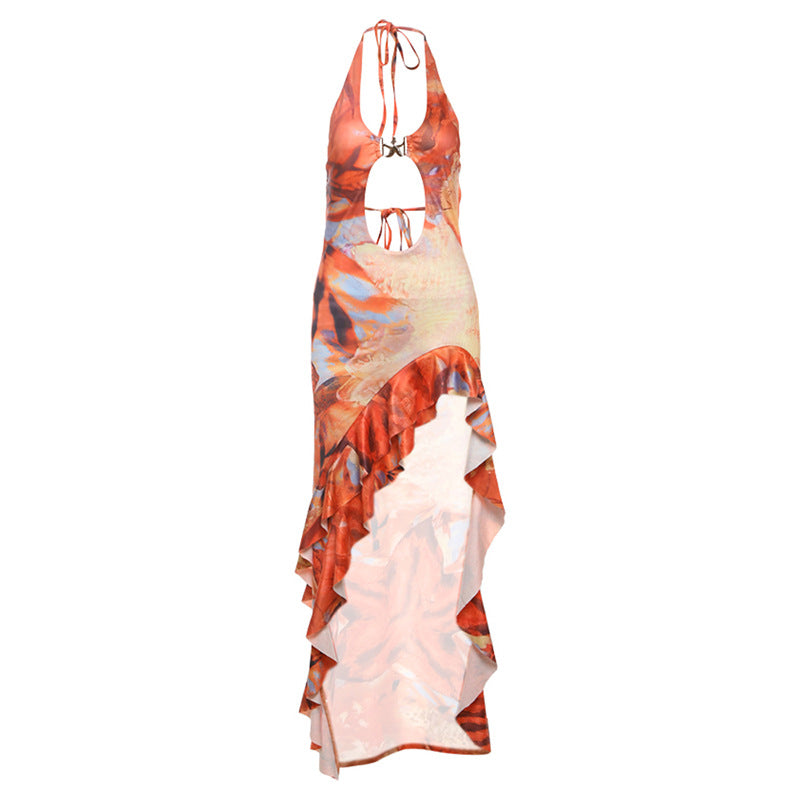 Dame Cut-Out Maxikjole med frisk flæsedesign Stilla