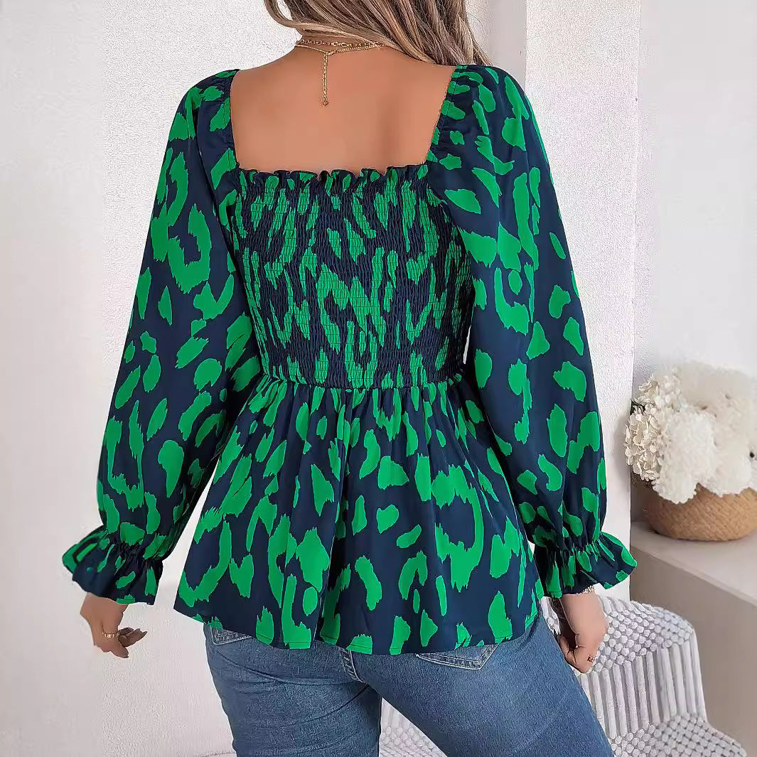 Dame Elegant Bluse med dyreprint og elastisk talje Stilla