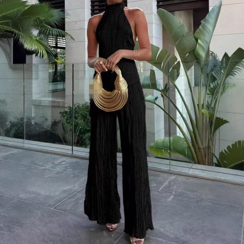 Dame Langbenet Jumpsuit med plisseret design Stilla