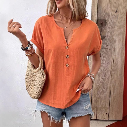 Dame afslappet skjorte med knaplukning og løs pasform Stilla