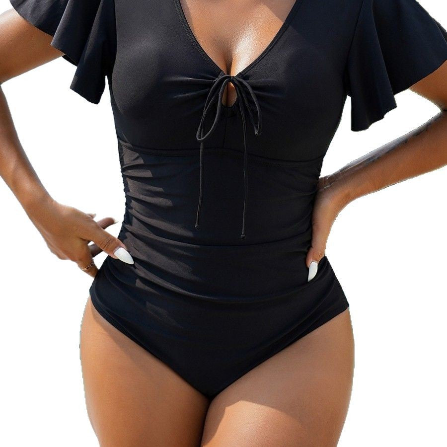 Dame elegant badedragt med vingerærmer og talje-knude detalje Stilla