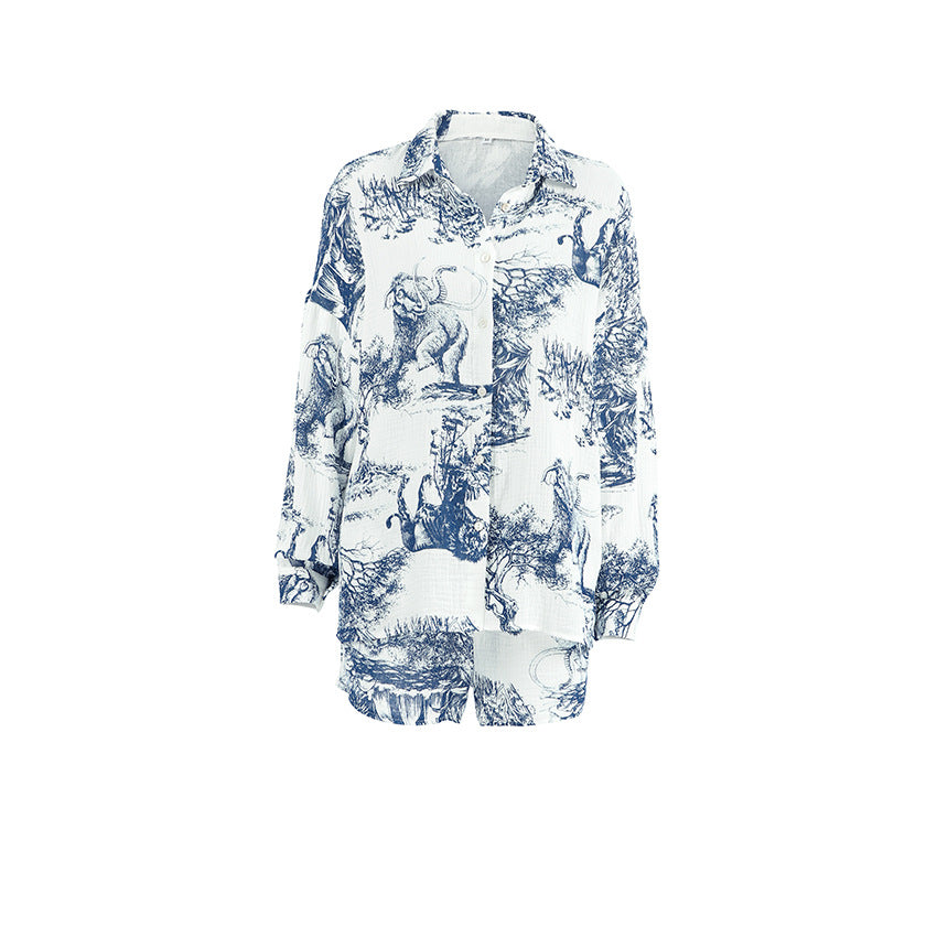 Dame afslappet kortærmet bluse- og shorts-sæt med ekstra overdel Stilla