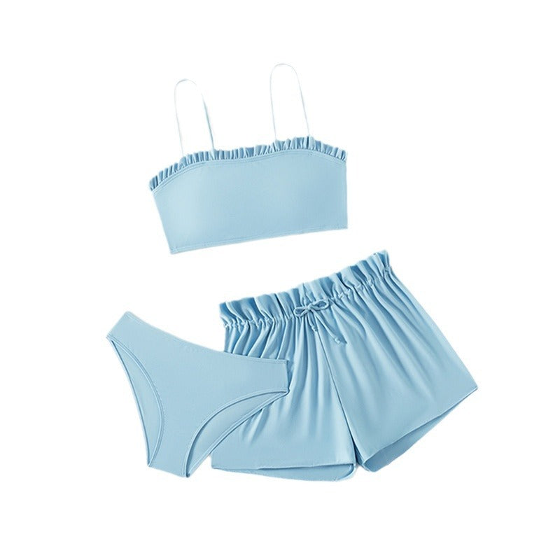 Dame Cropped Bikini-sæt med volangtop og praktiske shorts Stilla