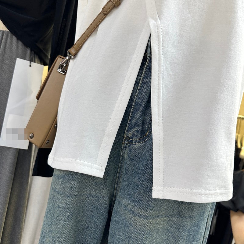 Femme Contemporary Split Søm T-Shirt Stilla