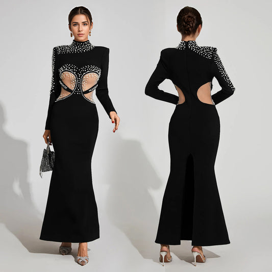 Dame Elegant Bodycon Aftenkjole med Rhinsten dekorationer og Cut-Out detaljer Stilla
