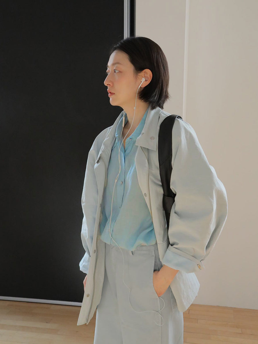 Dame afslappet overshirt-jakke i let stof med praktiske lommer Stilla