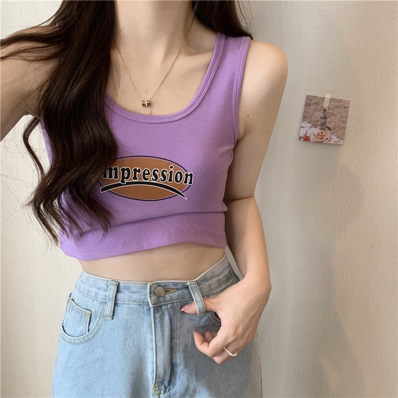 Dame Cropped Graphic Tank Top med moderne tryk Stilla