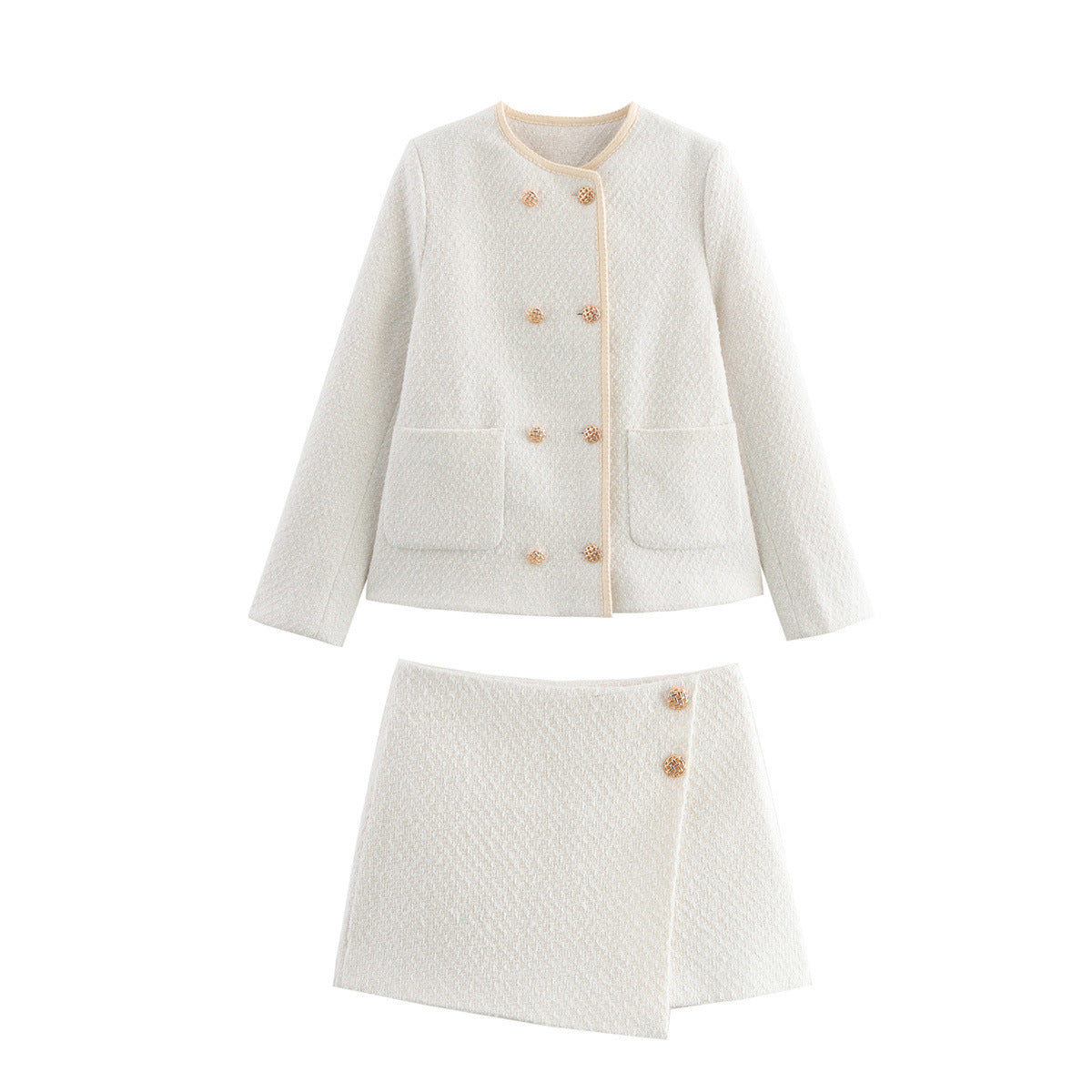 Dame Elegant Boucle-Jakke med gyldne knapper og praktiske lommer Stilla