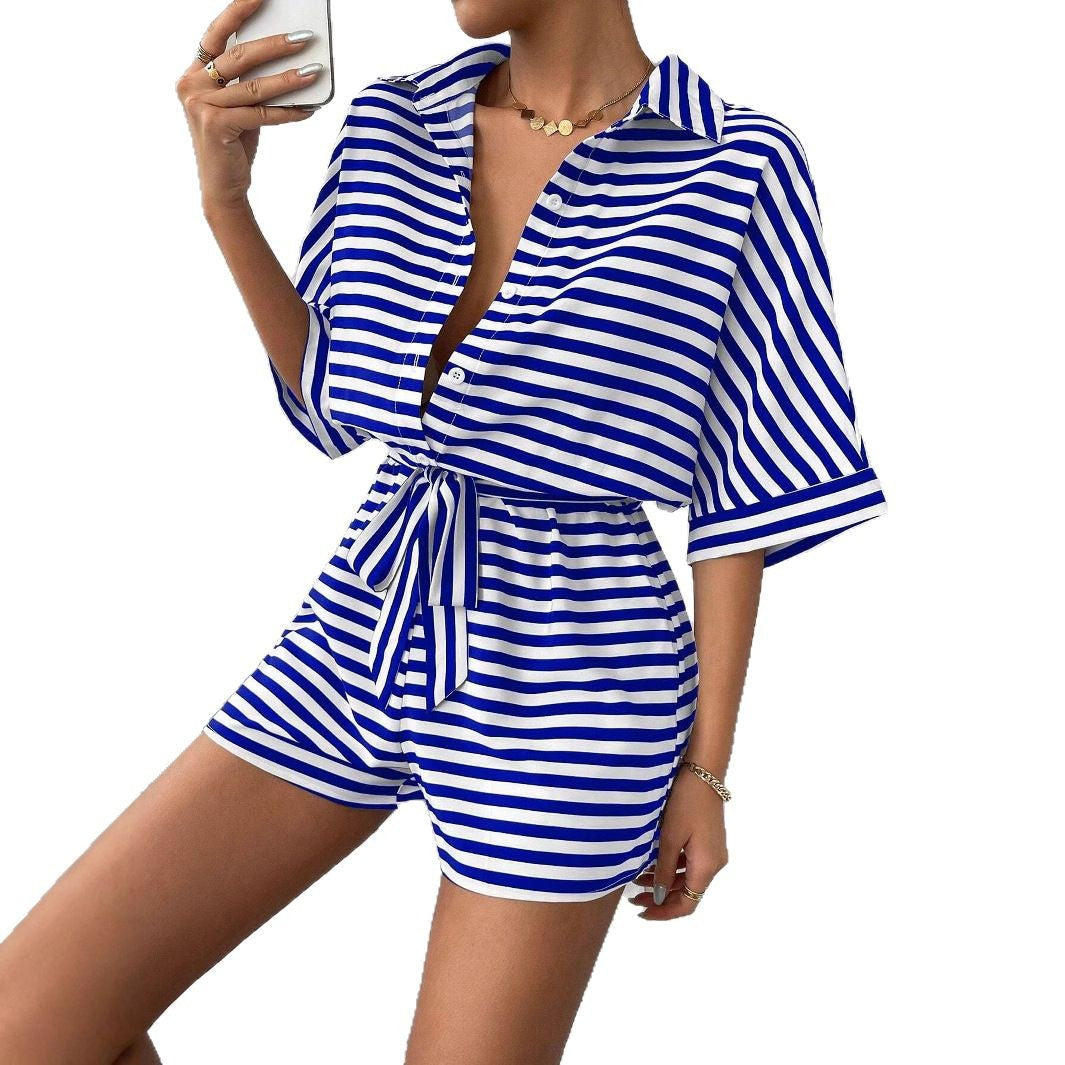 Dame Stilfuldt Stribet Korts Jumpsuit Stilla