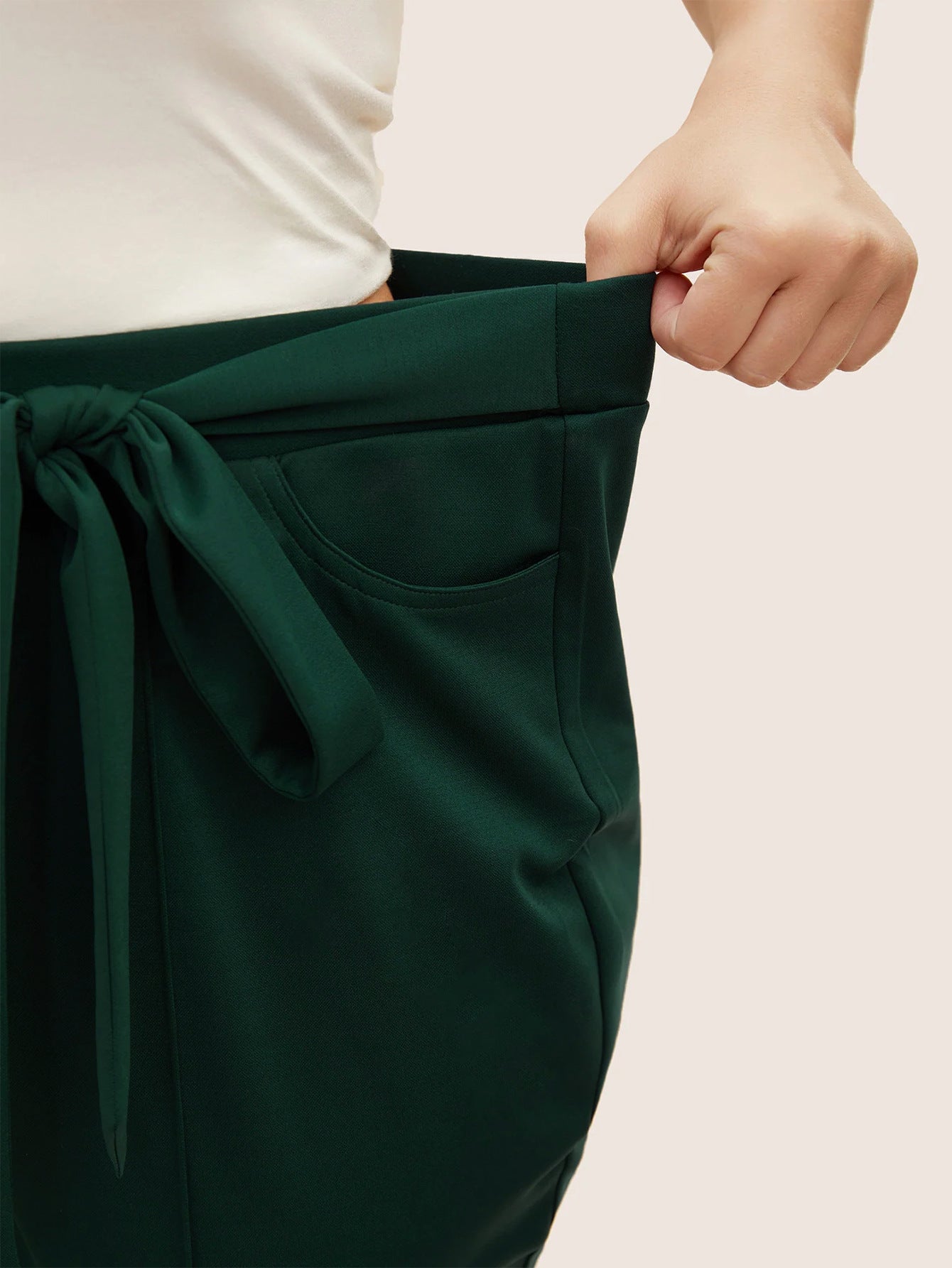 Dame elegant højtaljede bukser med flot bindebælte og praktiske lommer Stilla