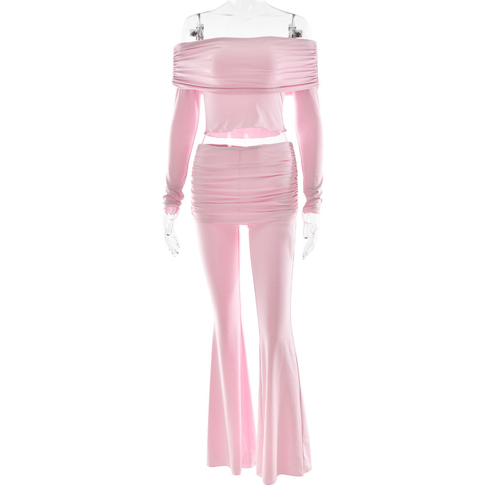 Dame Crop-Top og klokkebukser sæt med rynker Stilla