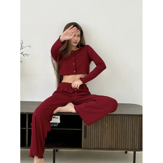 Dame cropped skjorte med knaplukning og bølget søm Stilla