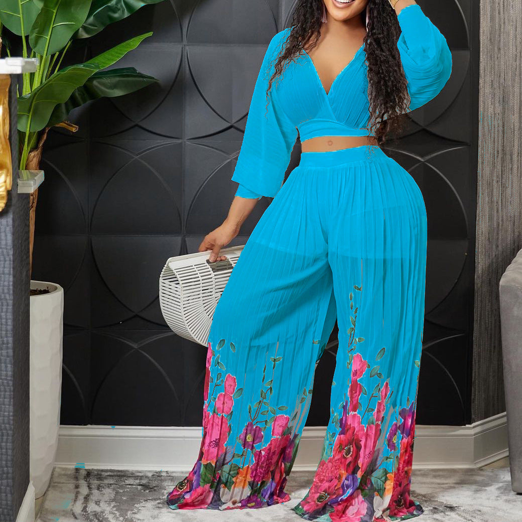 Dame elegant jumpsuit med voluminøse ærmer og blomstertryk Stilla