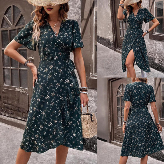 Dame Elegant Floral Wrap Kjole Stilla