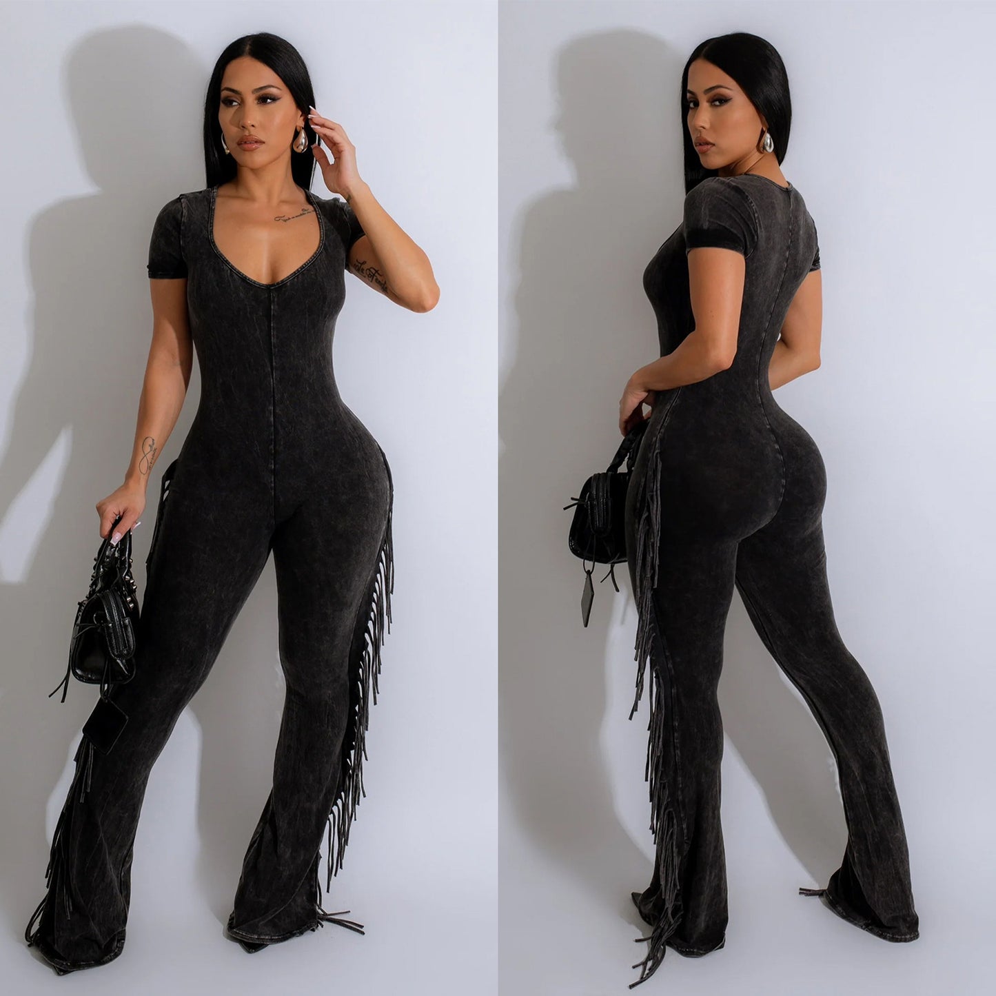 Dame Elegant Jumpsuit med frynser og tætsiddende silhuet Stilla