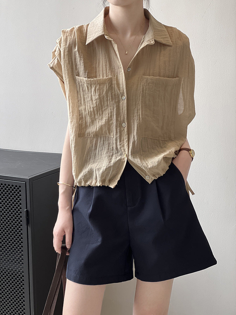 Dame afslappet bluse med justerbar talje og brystlommer Stilla