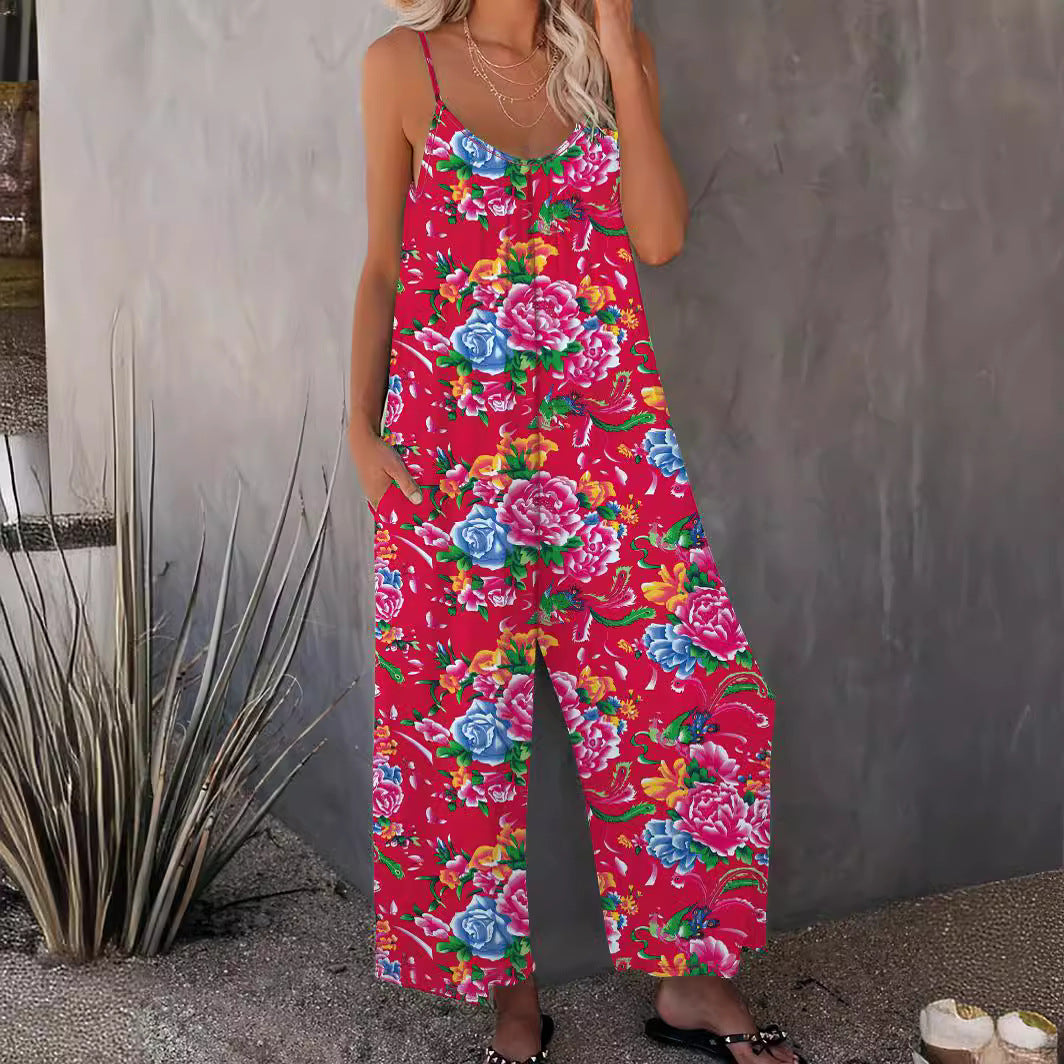 Dame Luftig Jumpsuit med Blomsterprint og Vide Ben Stilla