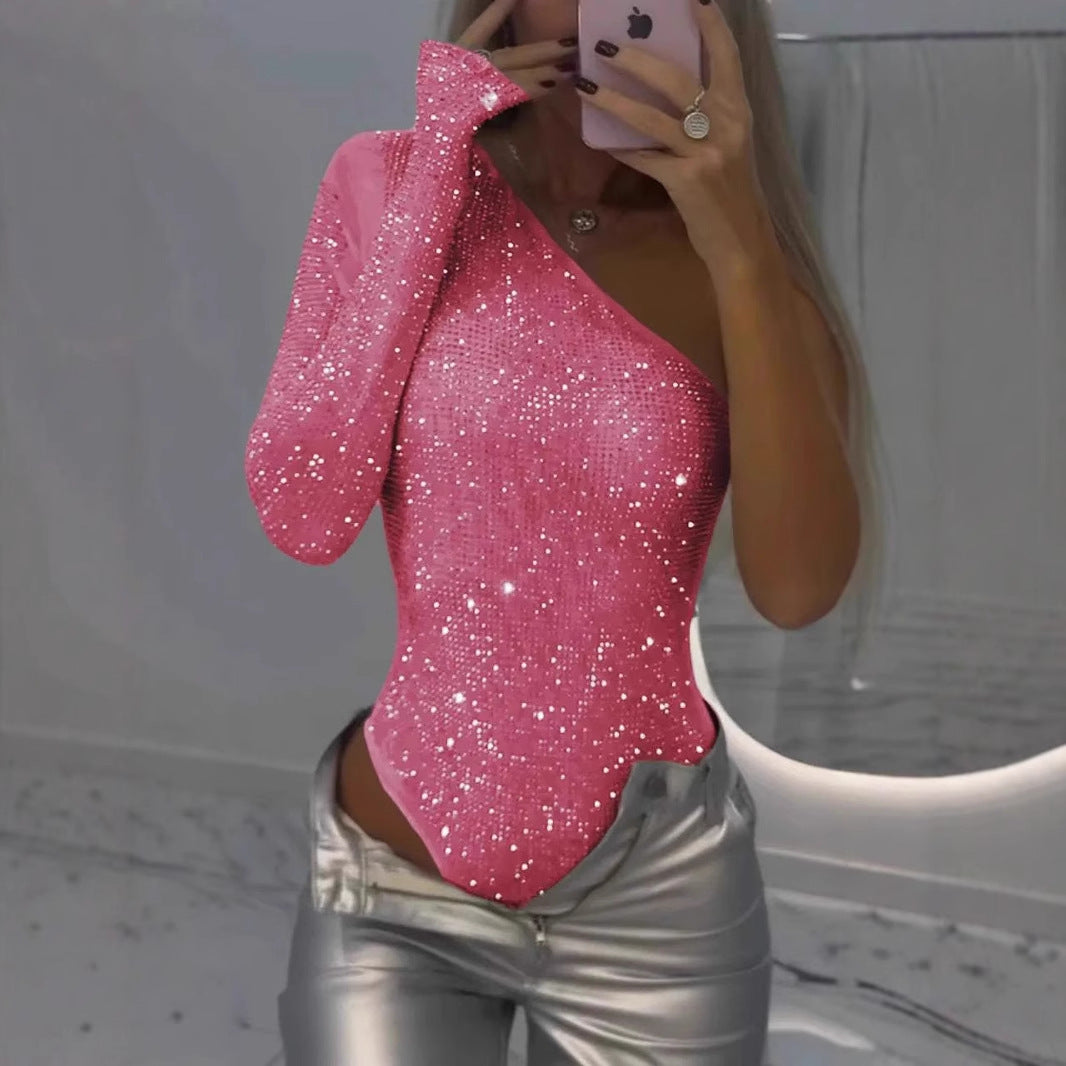 Dame En-Skulder Glitrende Bodysuit Stilla