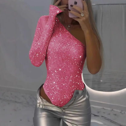 Dame En-Skulder Glitrende Bodysuit Stilla