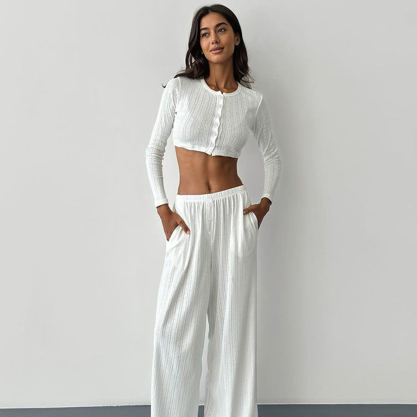 Dame Cropped Pullover og brede Bukser Sæt Stilla