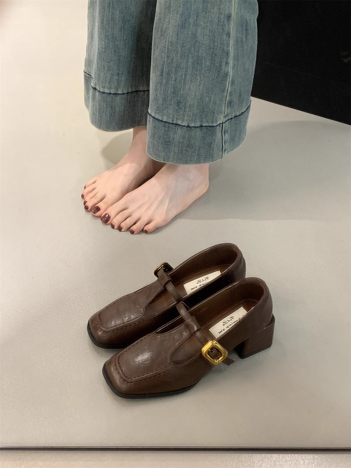 Dame Elegant Firkanthæle T-rem Sandaler Blockhæle Stilla