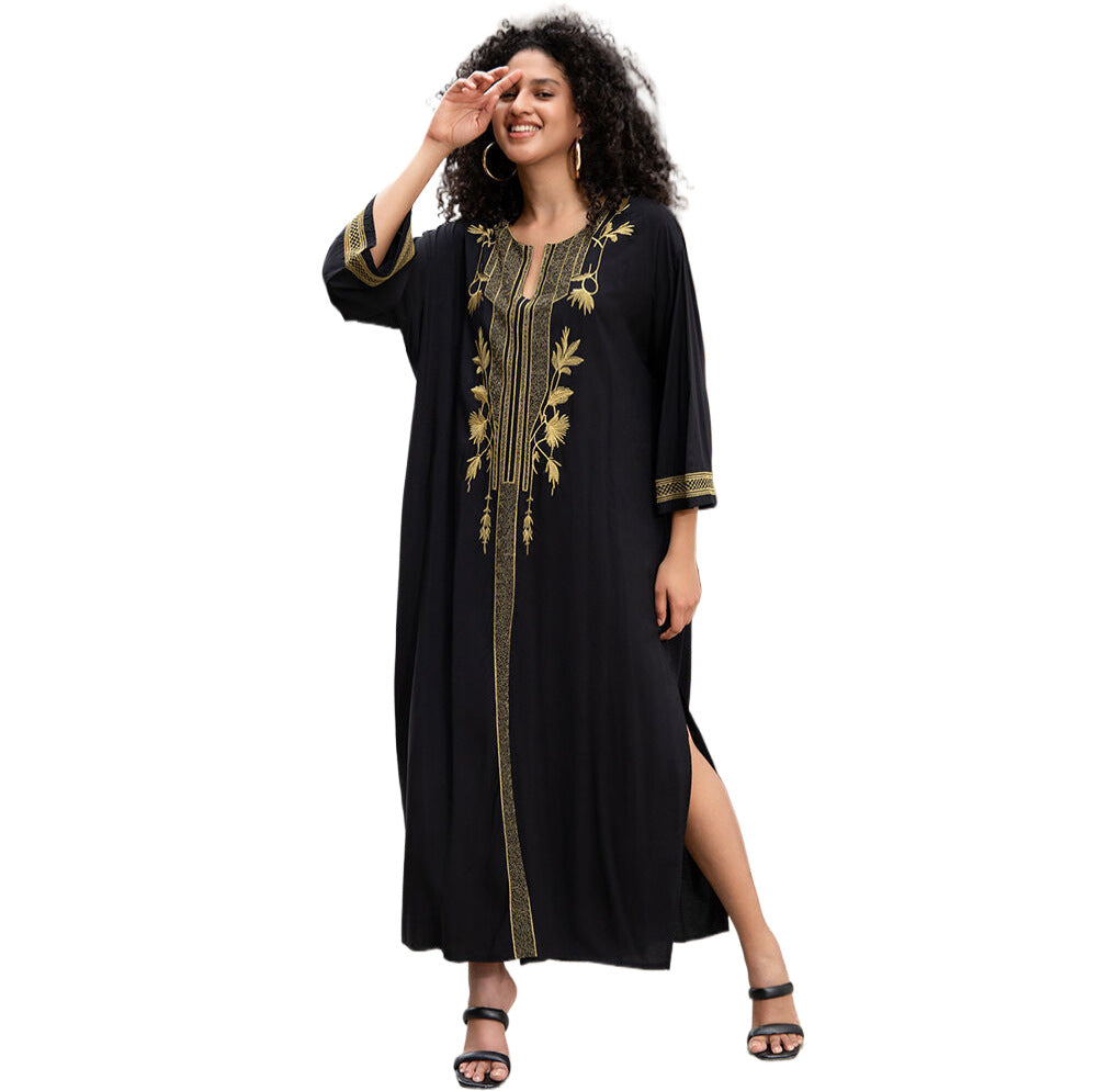 Dame elegant kaftan med kunstnerisk gylden broderi Stilla
